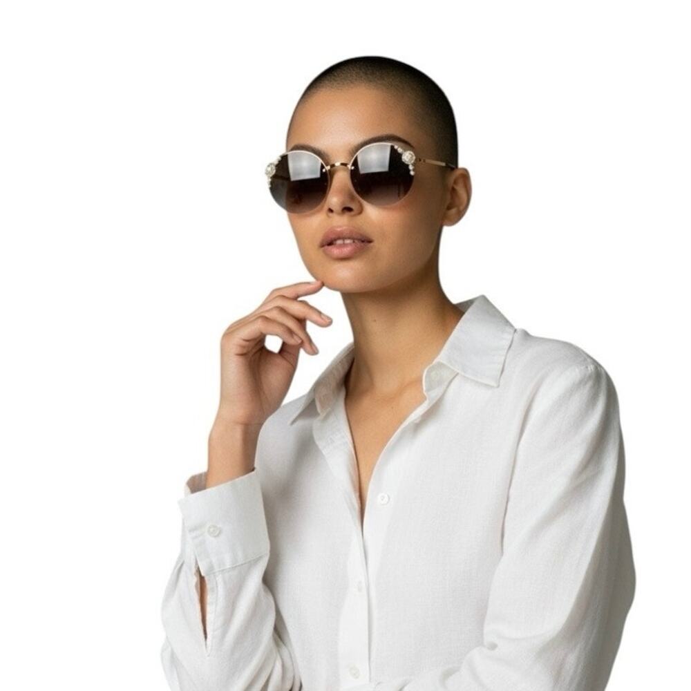 Betsy Johnson Jeweled Pearl Round Rim Sunglasses - Picture 2 of 6